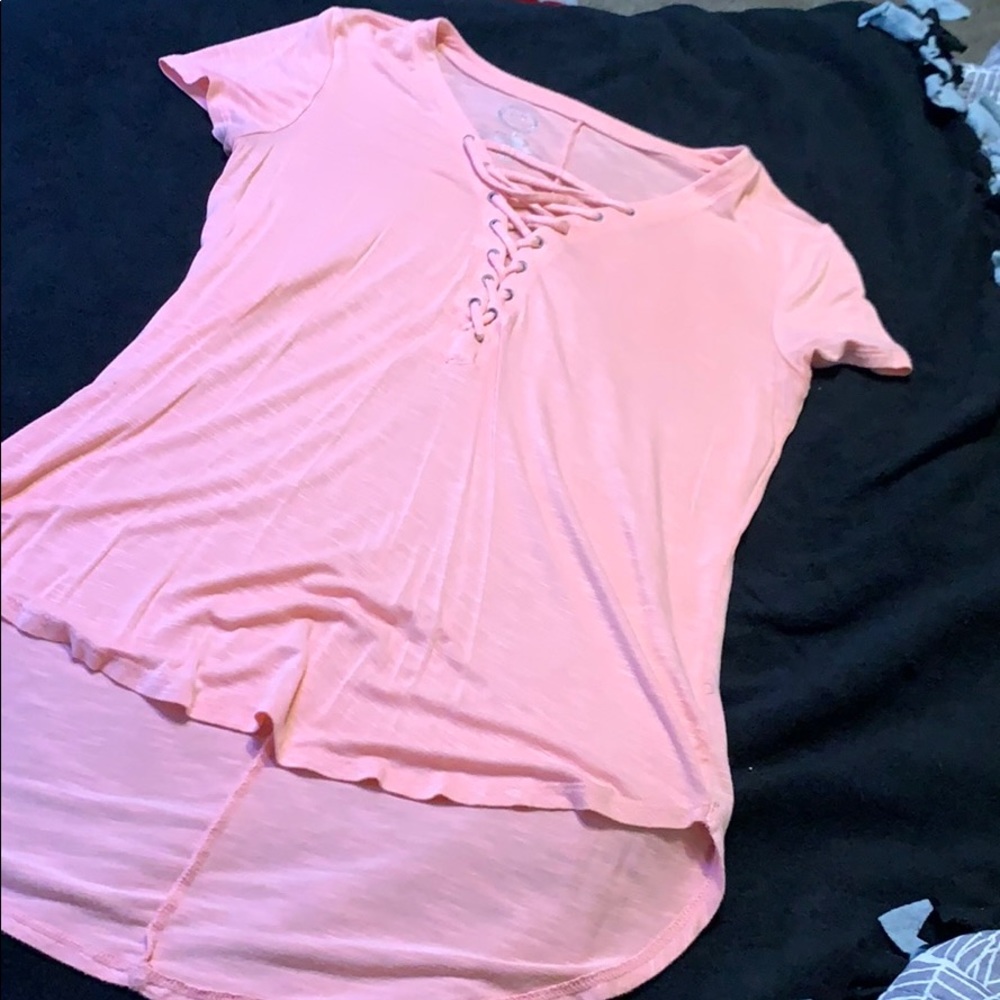 Pink Top with laced up neck line